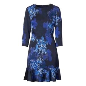 Banana Republic Peplum Mini Floral Blue Dress Size: 2